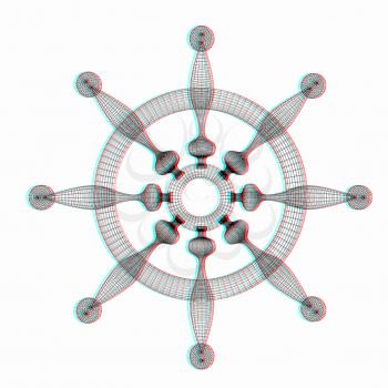 ship wheel. 3D illustration. Anaglyph. View with red/cyan glasses to see in 3D.