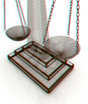 scales of justice. 3D illustration. Anaglyph. View with red/cyan glasses to see in 3D.