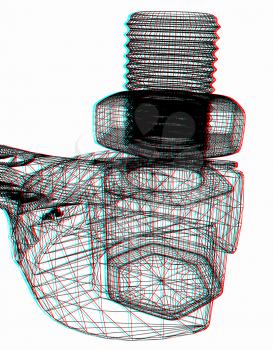 bolts with a nuts and washers. 3D illustration. Anaglyph. View with red/cyan glasses to see in 3D.