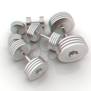 Fitness dumbbells. 3D illustration. Anaglyph. View with red/cyan glasses to see in 3D.