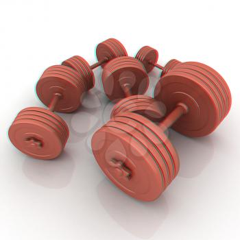 Fitness dumbbells. 3D illustration. Anaglyph. View with red/cyan glasses to see in 3D.