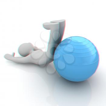 3d man exercising position on fitness ball. My biggest pilates series. 3D illustration. Anaglyph. View with red/cyan glasses to see in 3D.