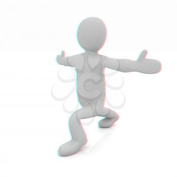 3d man isolated on white. Series: morning exercises - flexibility exercises and stretching. 3D illustration. Anaglyph. View with red/cyan glasses to see in 3D.