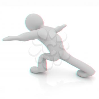 3d man isolated on white. Series: morning exercises - flexibility exercises and stretching. 3D illustration. Anaglyph. View with red/cyan glasses to see in 3D.