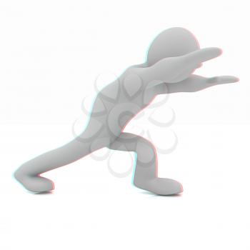 3d man isolated on white. Series: morning exercises - flexibility exercises and stretching. 3D illustration. Anaglyph. View with red/cyan glasses to see in 3D.