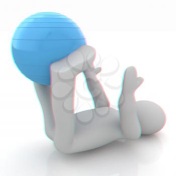 3d man exercising position on fitness ball. My biggest pilates series. 3D illustration. Anaglyph. View with red/cyan glasses to see in 3D.