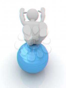 3d man exercising position on fitness ball. My biggest pilates series. 3D illustration. Anaglyph. View with red/cyan glasses to see in 3D.