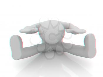 3d man isolated on white. Series: morning exercises - flexibility exercises and stretching. 3D illustration. Anaglyph. View with red/cyan glasses to see in 3D.