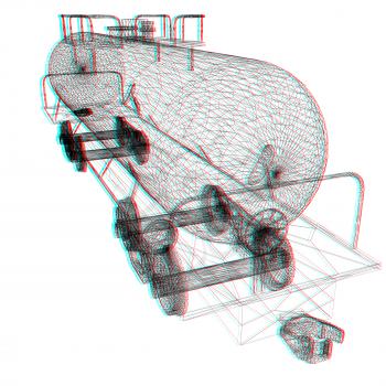 3D model cistern car. 3D illustration. Anaglyph. View with red/cyan glasses to see in 3D.