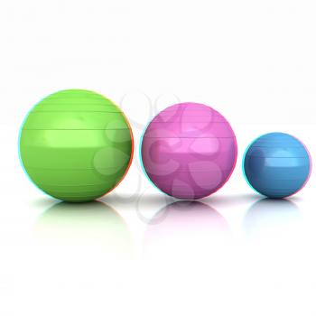 Fitness balls. 3D illustration. Anaglyph. View with red/cyan glasses to see in 3D.