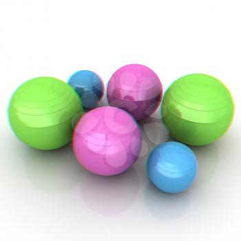 Fitness balls. 3D illustration. Anaglyph. View with red/cyan glasses to see in 3D.