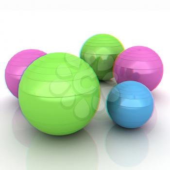 Fitness balls. 3D illustration. Anaglyph. View with red/cyan glasses to see in 3D.