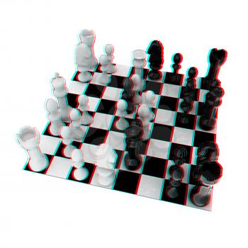 Chess. 3D illustration. Anaglyph. View with red/cyan glasses to see in 3D.