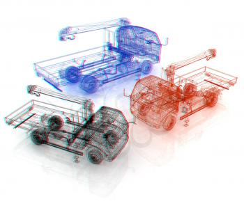 3d model truck. 3D illustration. Anaglyph. View with red/cyan glasses to see in 3D.