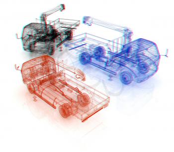 3d model truck. 3D illustration. Anaglyph. View with red/cyan glasses to see in 3D.