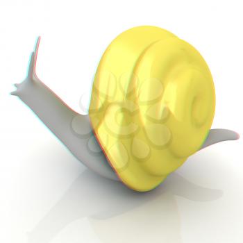 3d fantasy animal, snail on white background . 3D illustration. Anaglyph. View with red/cyan glasses to see in 3D.