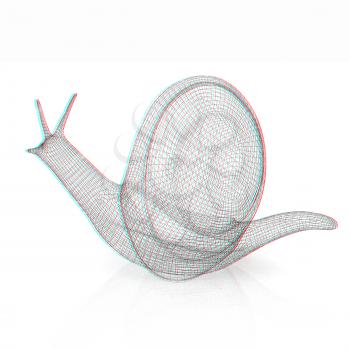 3d fantasy animal, snail on white background . 3D illustration. Anaglyph. View with red/cyan glasses to see in 3D.