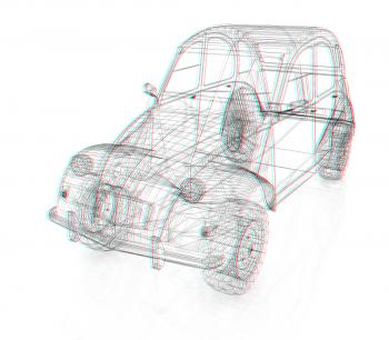 3d model retro car. 3D illustration. Anaglyph. View with red/cyan glasses to see in 3D.