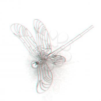 Dragonfly. 3D illustration. Anaglyph. View with red/cyan glasses to see in 3D.