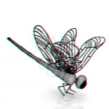 Dragonfly. 3D illustration. Anaglyph. View with red/cyan glasses to see in 3D.