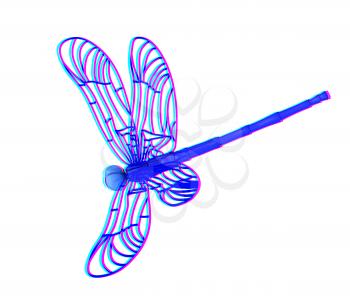 Dragonfly. 3D illustration. Anaglyph. View with red/cyan glasses to see in 3D.