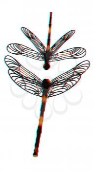 Dragonfly. 3D illustration. Anaglyph. View with red/cyan glasses to see in 3D.