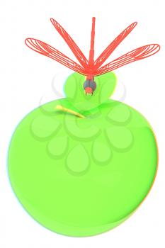 Dragonfly on apple. 3D illustration. Anaglyph. View with red/cyan glasses to see in 3D.