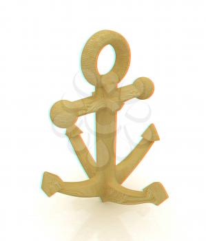 anchor. 3D illustration. Anaglyph. View with red/cyan glasses to see in 3D.