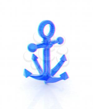 anchor. 3D illustration. Anaglyph. View with red/cyan glasses to see in 3D.