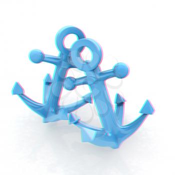 anchors. 3D illustration. Anaglyph. View with red/cyan glasses to see in 3D.