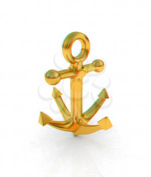 Gold anchor. 3D illustration. Anaglyph. View with red/cyan glasses to see in 3D.