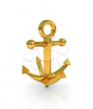 Gold anchor. 3D illustration. Anaglyph. View with red/cyan glasses to see in 3D.