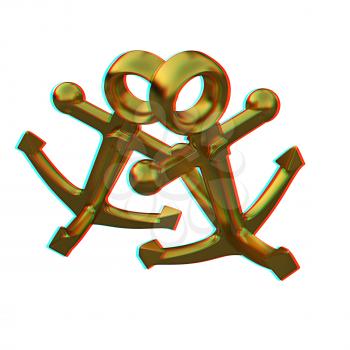 Gold anchors. 3D illustration. Anaglyph. View with red/cyan glasses to see in 3D.