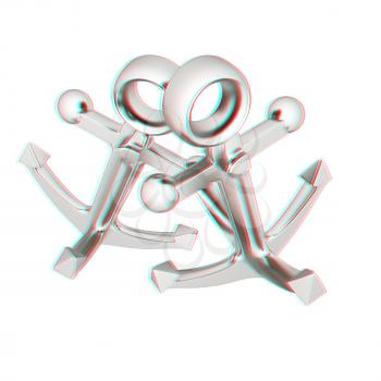 anchors. 3D illustration. Anaglyph. View with red/cyan glasses to see in 3D.