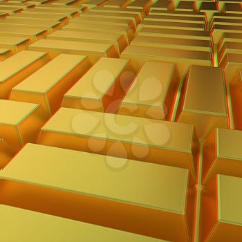 gold bars. 3D illustration. Anaglyph. View with red/cyan glasses to see in 3D.