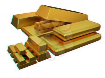 gold bars. 3D illustration. Anaglyph. View with red/cyan glasses to see in 3D.