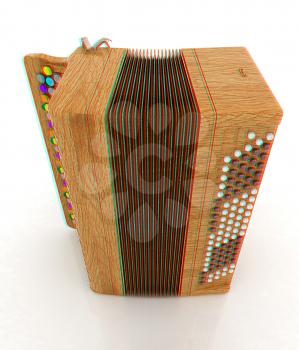 Musical instrument - retro bayan. 3D illustration. Anaglyph. View with red/cyan glasses to see in 3D.