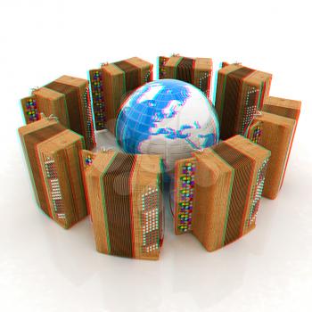 Musical instruments - retro bayans and Earth. 3D illustration. Anaglyph. View with red/cyan glasses to see in 3D.