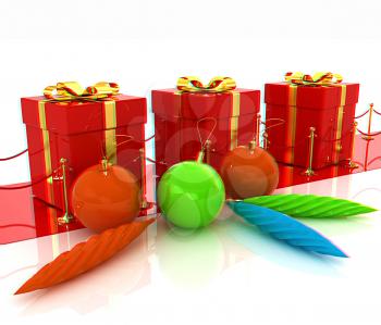 Beautiful Christmas gifts. 3D illustration. Anaglyph. View with red/cyan glasses to see in 3D.