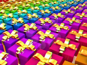 colorful gifts box. 3D illustration. Anaglyph. View with red/cyan glasses to see in 3D.