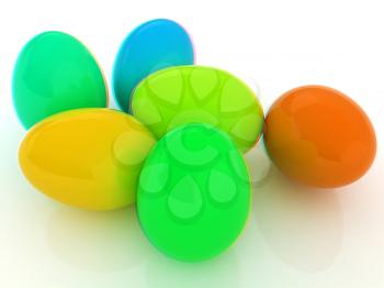 Colored Eggs on a white background. 3D illustration. Anaglyph. View with red/cyan glasses to see in 3D.