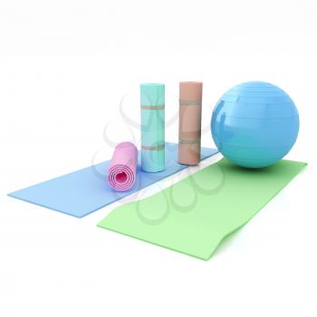 karemat and fitness ball. 3D illustration