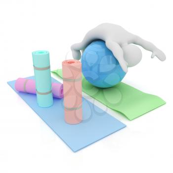 3d man on a karemat with fitness ball. 3D illustration