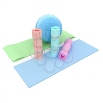 karemat and fitness ball. 3D illustration