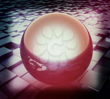 abstract urban background and sphere. 3D illustration. Vintage style.