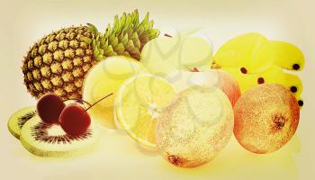 Citrus on a white background. 3D illustration. Vintage style.