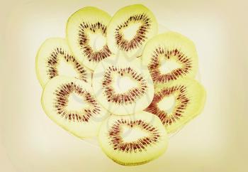 slices of kiwi on a white background. 3D illustration. Vintage style.