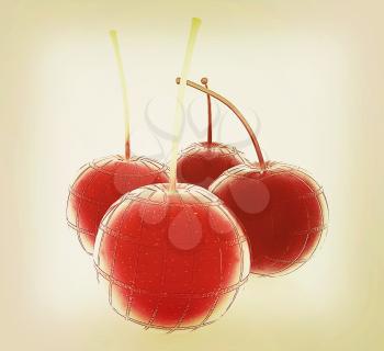 Sweet cherries on a white background. 3D illustration. Vintage style.