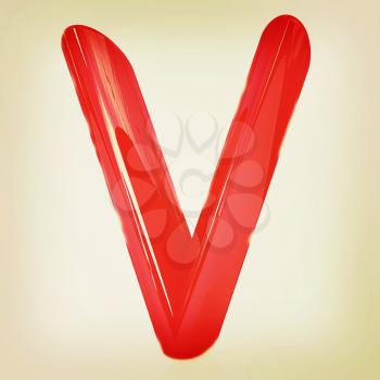 Alphabet on white background. Letter V on a white background. 3D illustration. Vintage style.