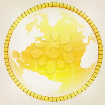 Yellow 3d globe icon with highlights on a white background. 3D illustration. Vintage style.